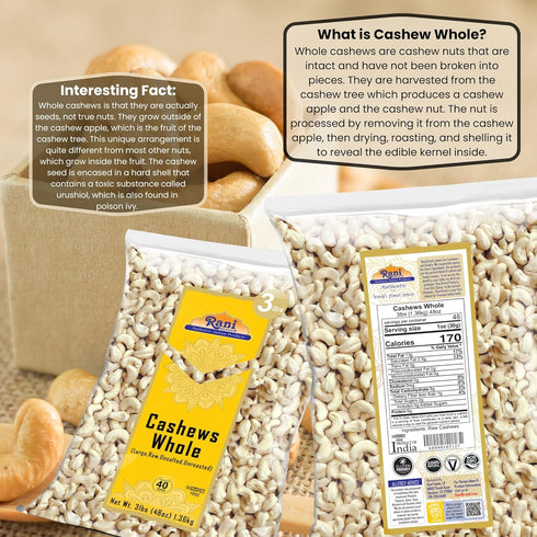 48oz (3lbs) 1.36kg Rani Raw Cashews Whole (uncooked, unsalted) Bulk ~ All Natural, No Preservatives | Vegan | NON-GMO |