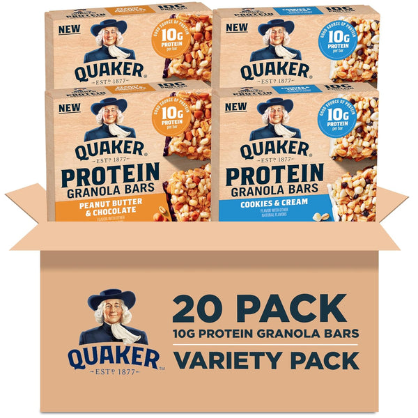Quaker Protein Granola Bars, 2 Flavor Variety Pack, 10g Protein, 1.41 oz