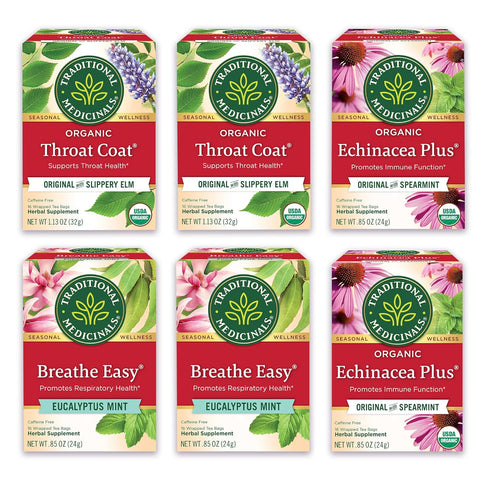 Traditional Medicinals Tea Organic Seasonal Care Variety Pack, Throat Coat, Echinacea, Breathe