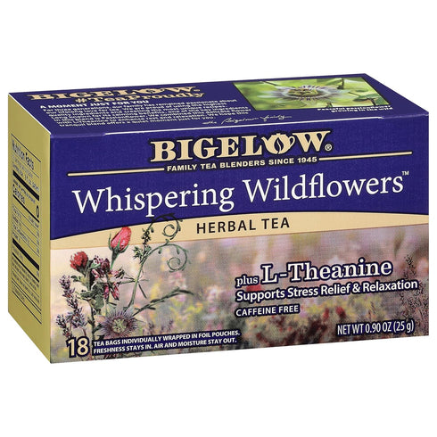 Bigelow Whispering Wildflowers Herbal Tea Plus L-Theanine, Supports Stress Relief & Relaxation,