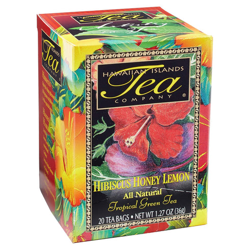 Hawaiian Islands Tea Company Hibiscus Honey Lemon Tropical Green Tea - All Natural, 20 Teabags