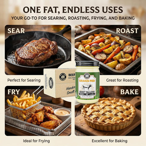 100% 30 14 Pure Grass Fed Beef Tallow for Cooking Clean Non-Seed Oil Cooking Fat - Keto and Paleo Diet Friendly Perfect