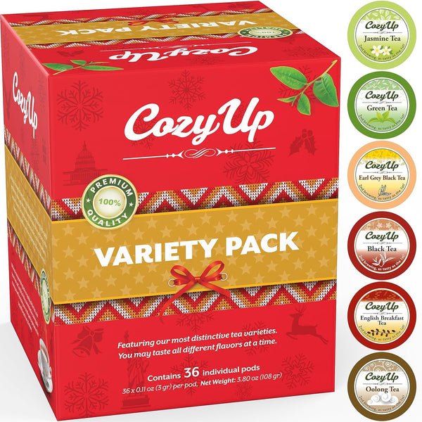 Cozy Up 36-Count 6 Flavors Variety Pack Tea Compatible with Keurig K-Cup