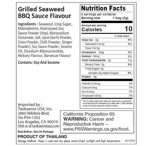 Big Roll Grilled Seaweed Snacks by Tao Kae Noi - BBQ Flavor Nori Sheet Rolls, Healthy Snacks, 6 Pack