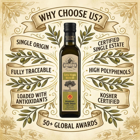 8.5 oz., Pack 2 Ellora Farms, Extra Virgin Olive Oil, Organic and Single Estate PDO Combo, Greek Single Origin, Kosher