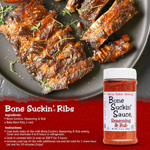 Bone Suckin' Seasoning & Rub, Original Blend, Grilling Rubs, Dry Pork Rub, Gluten-Free, Non-GMO, Kosher, Great on Ribs