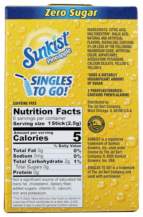 Sunkist Packs Zero Sugar Drink Mix Singles - Convenient Flavor