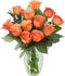 KaBloom - Bouquet of 12 Fresh Orange Roses with Vase - Fresh