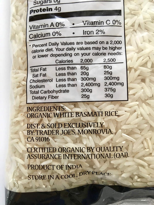 Trader Joe's WT.32OZ (2LBS) 908g Organic Basmati Rice NET