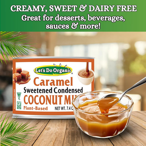 7.4 (Pack 6) Lets Do Organic Caramel Condensed Coconut Milk - Vegan Condensed Milk Canned, Coconut Condensed Milk