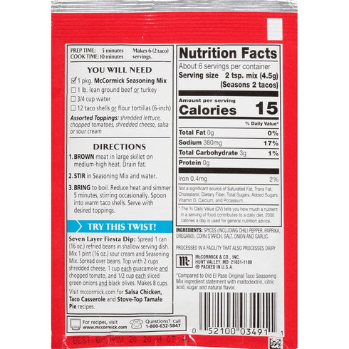 McCormick Taco Seasoning Mix, 1 Ounce (Pack of 12)