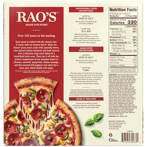 Frozen 21.6 Oz Rao's Made For Home Supreme Pizza, Box