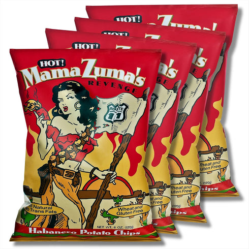 Route 11 Potato Chips (4 (6 oz : Mama Zuma's Revenge bags each)) HOT habanero jalapeno spicy chips