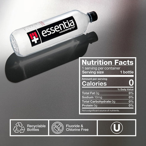 99.9% 9.5 20 Oz (Pack 24) Essentia Water LLC, Ionized Alkaline Bottled Water; Pure, Infused with Electrolytes, pH