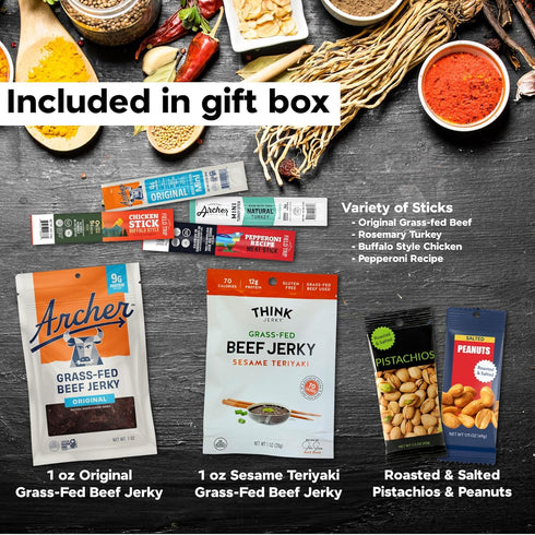 Pack Set, Manly Munch Box Jerky Gift Box, Curated Assortment of High Protein Snacks, Beef & Turkey Jerky Variety Gift