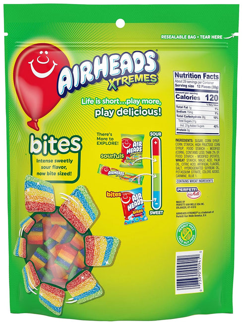 30.4 (4-Pack) Airheads Xtremes Sweet and Sour Candy Bites, Chewy Candy Bag, Rainbow Berry Artificially Flavored, Ounces