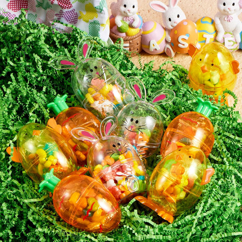 12pcs SYNCFUN Easter Candy Filled Eggs Shell Carrot, Chick and Bunny Shaped, Includes Duck, Chick and Bunny Shaped
