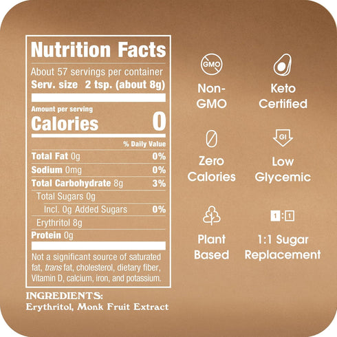 16 oz., Monk Fruit In The Raw Sweetener Baker's Bag, Keto Certified Monk Fruit Sweetener, Zero Calories, Zero Net
