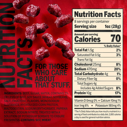 10g 70 100% Jack Link's Beef Tender Bites, Teriyaki, Half Pounder Bag - Flavorful Meat Protein Snacks for Lunches