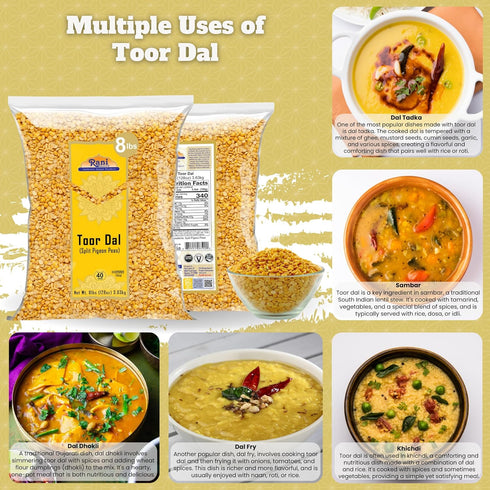 128oz (8lbs) 3.63kg Rani Toor Dal (Split Pigeon Peas) Bulk ~ All Natural | Gluten Friendly | NON-GMO | Vegan | Indian