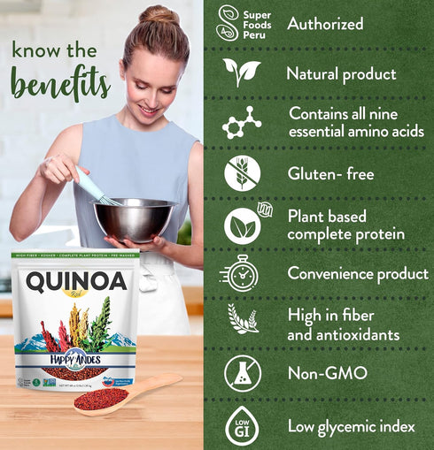 3 lb Happy Andes Tri-Color Organic Whole Grain Quinoa Non-GMO, Non Gluten, Ready to Cook Food for Oats & Seeds Recipes