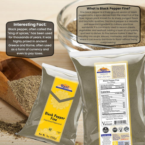 Rani Black Pepper Fine Powder 80 Mesh 7oz (200g) - All Natural, Vegan, Gluten Friendly, Non-GMO