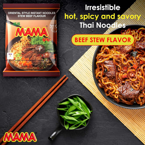 30 Pack MAMA Noodles Beef Stew Instant Spicy Noodles w/Delicious Thai Flavors, Hot & Spicy Noodles, No Trans Fat