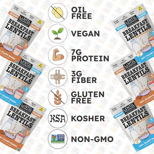 4 oz Lentil Telepathy Chocolate Breakfast Lentils, Crunchy High Protein Cereal & Granola Alternative, Plant Based