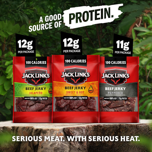 Pack Pack, 100% 1.25 Oz (Pack 15) Jack Link's Beef Jerky Bold Variety - Includes Sweet & Hot, Jalapeno and Peppered