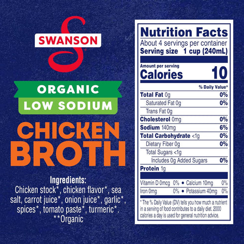 100% 32 oz (Pack 6) Swanson Natural Low Sodium Organic Chicken Broth, Carton