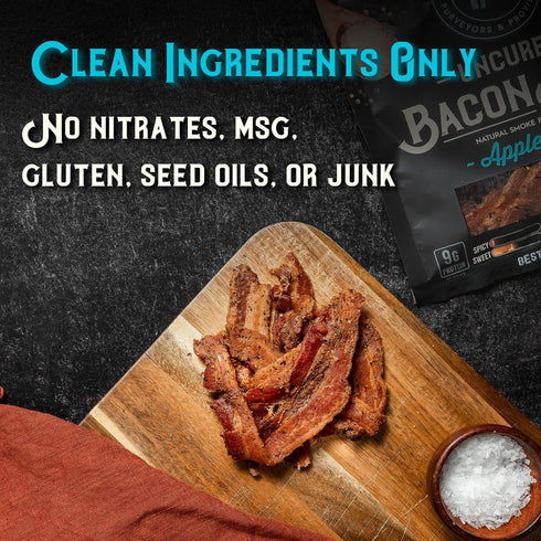 3oz (85g) Meat Artisan Applewood Smoked Uncured Bacon Jerky - Gluten Free No MSG and No Nitrates - Gourmet Meat Snacks