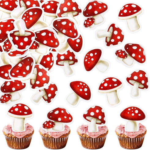 40Pcs Edible Red Mushroom Cupcake Toppers Cute Mushroom Cupcake Picks Mushrooms Drink