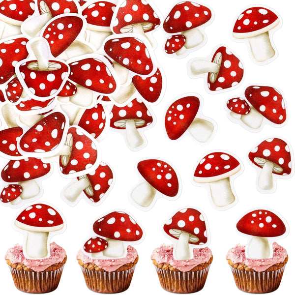 40Pcs Edible Red Mushroom Cupcake Toppers Cute Mushroom Cupcake Picks Mushrooms Drink