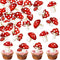 40Pcs Edible Red Mushroom Cupcake Toppers Cute Mushroom Cupcake Picks Mushrooms Drink