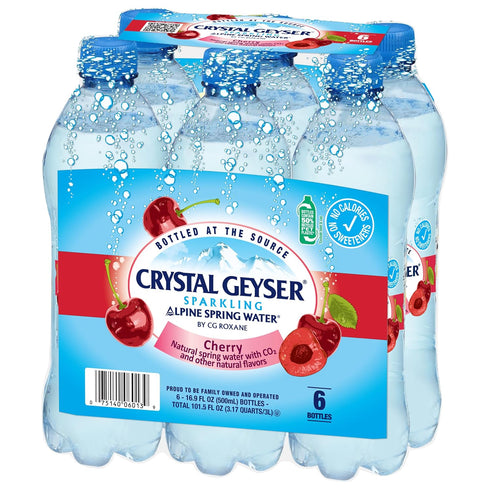 6-Pack, 16.9oz Crystal Geyser Sparkling Natural Alpine Spring Water, Cherry and Other Natural Flavors, Bottles, Zero