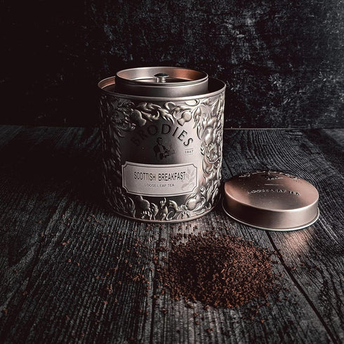 4 (Pack 1) Brodies Tea, Scottish Breakfast Tea, Loose Leaf Black Tea Caddy Gift Tin Imported from Scotland, Ounce
