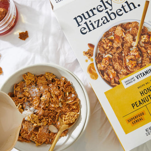 (1 11oz), 6g (Pack 2) Purely Elizabeth, Honey Peanut Butter, Superfood Cereal with Vitamin D Box, Fiber