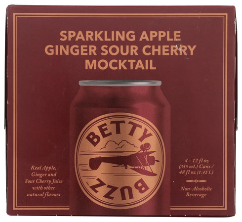 Betty Buzz Sparkling Apple Ginger Sour Cherry Mocktail 4pk, 12 Fl Oz
