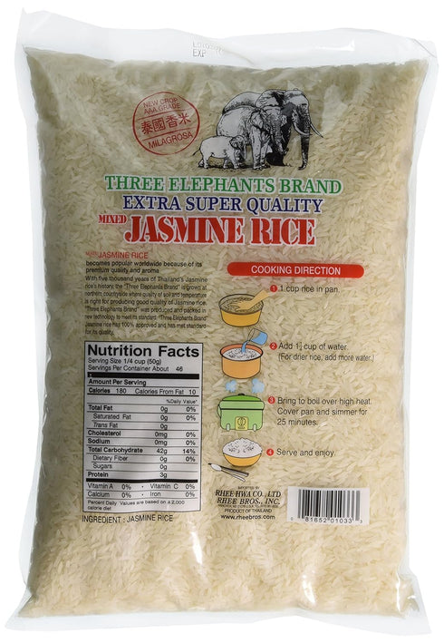 Three Elephants 5 Thai Jasmine Rice, Pound