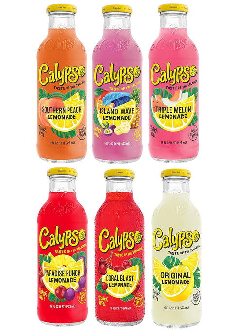 6 Pack, 16 Oz (Pack 12) Calypso Lemonade, Flavor Variety Made with Real Fruit, Fl Glass Bottles