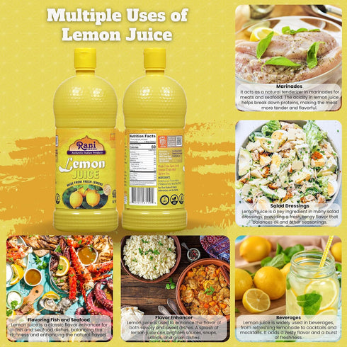 33.8oz (1Litre) Rani Lemon Juice Vegan ~ Gluten Free | NON-GMO | Kosher | No Colors | Indian Origin