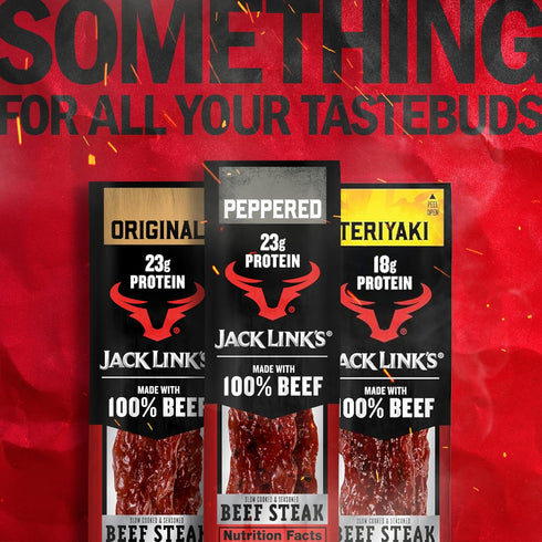 23g 100% (12 Pack) 2 oz Jack Link's Peppered Beef Steaks - Ready to Eat Real Meat Protein Snacks - Protein per Serving