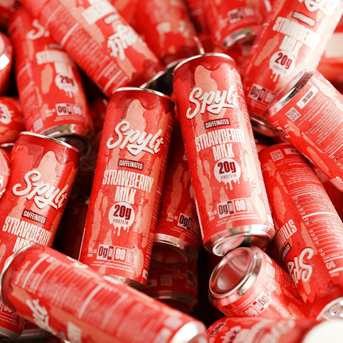 60mg 20g 90 12 Count Spylt High Protein Strawberry Milk with Caffeine & Protein - Calories, Ready to Drink, Sugar Free