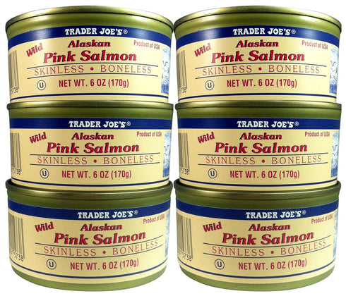 Trader Joe's Wild Alaskan Salmon, Skinless Boneless (Pack of 6), 6 oz Can -