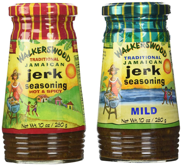 Jamaican Jerk Seasoning Mixed Pack by Walkerswood - 10 Oz Each Mild, Hot & Spicy
