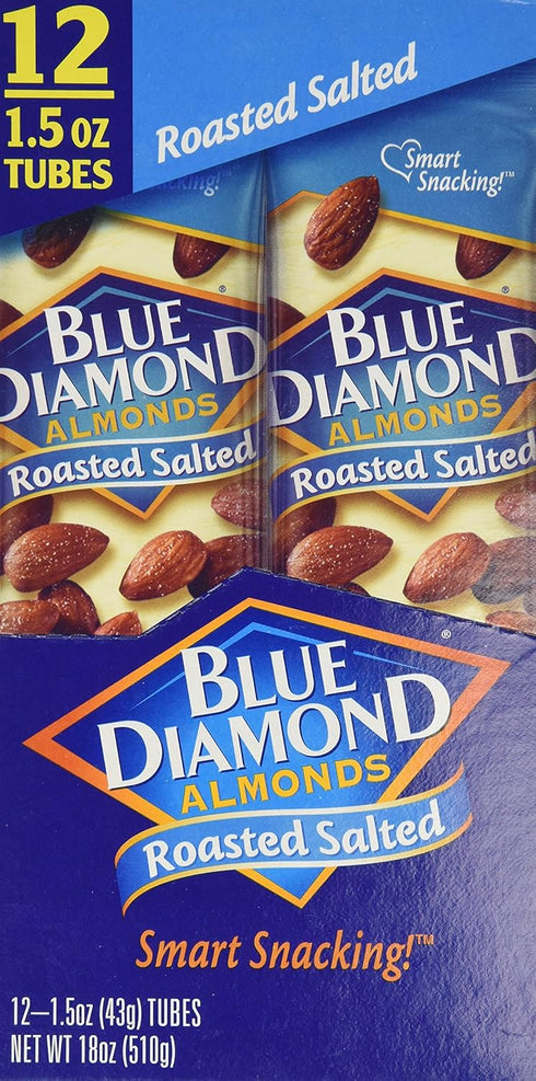 Blue Diamond 1.5oz 12 Almonds, tubes, Roasted Salted, ea