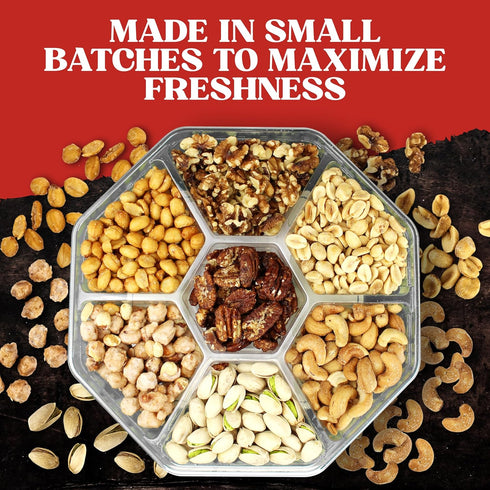 7 Packaged Pack. Easter Nuts Gift Basket - Sectional Platter With a Variety of Freshly Roasted Nuts - Beautifully Gift