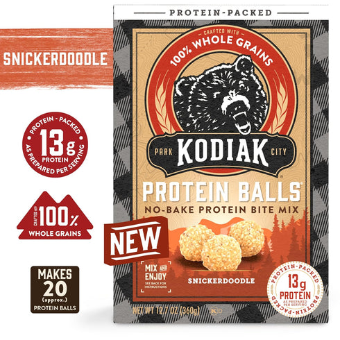 100% (Pack 6) Kodiak Cakes Oatmeal Protein Ball Mix, Snickerdoodle, High Protein, Whole Grains