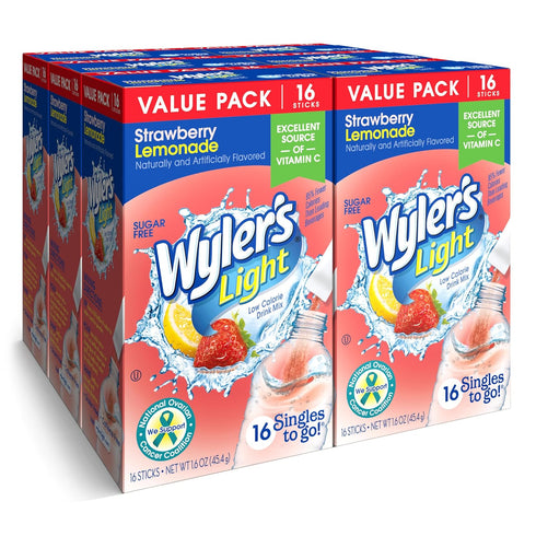 Wyler's Light Singles To Go Powder Packets, Water Drink Mix, Strawberry Lemonade,