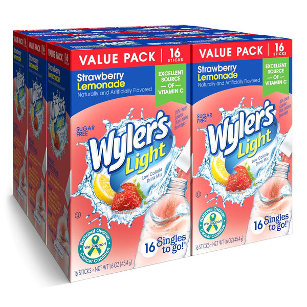 Wyler's Light Singles To Go Powder Packets, Water Drink Mix, Strawberry Lemonade,